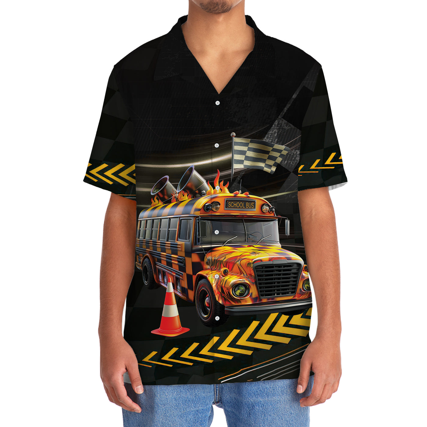 Racing School Bus Hawaiian Shirt