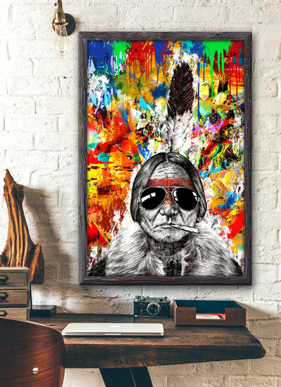 Native American Woman Hippie Color - Vertical Poster - Owls Matrix LTD