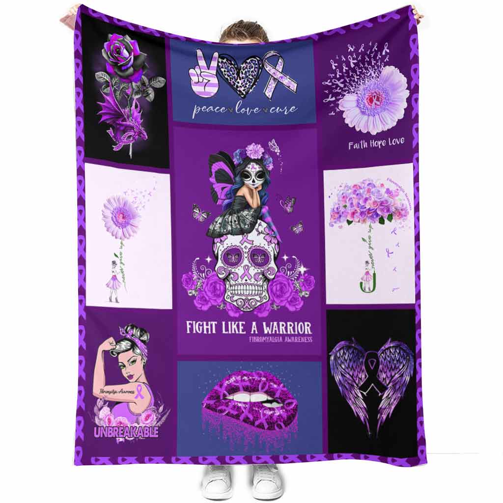 50" x 60" Fibromyalgia Awareness Fight Like A Warrior - Flannel Blanket - Owls Matrix LTD