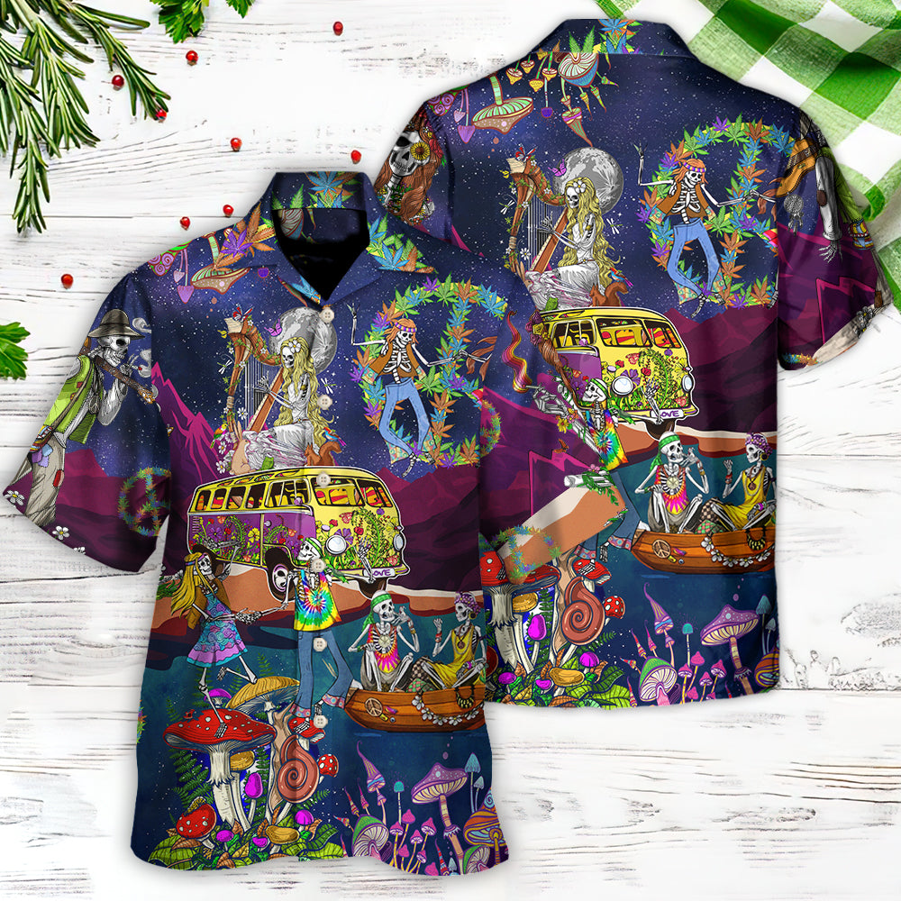 Hippie Funny Skull Dacing Moon Night Amazing Style - Hawaiian Shirt - Owls Matrix LTD