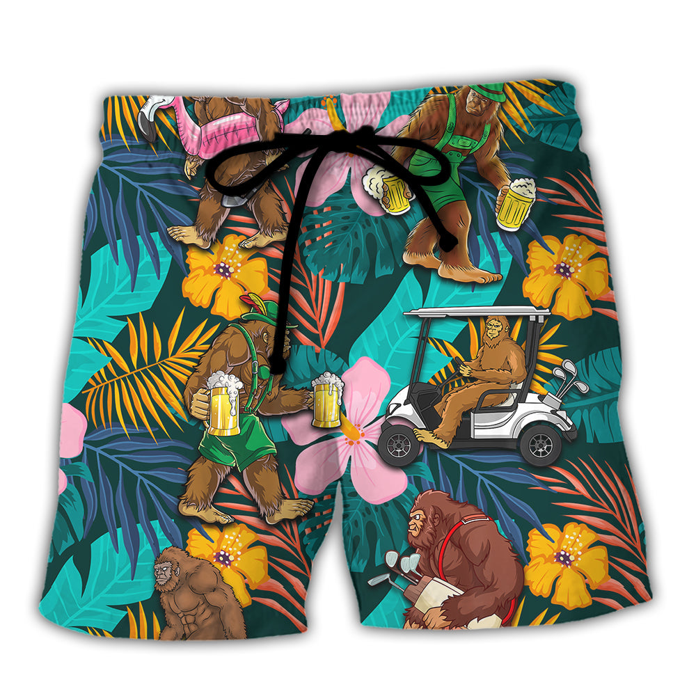 Golf Funny Bigfoot Playing Golf Golf and Beer Tropical Lover - Beach Short