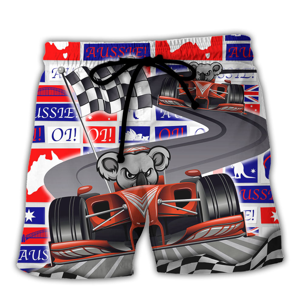 Koala Racing Formula One Car Racing Art Australian Vibe - Beach Short - Owls Matrix LTD