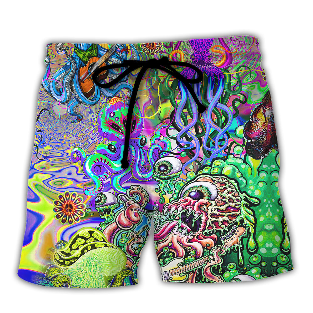 Hippie Funny Octopus Love Music Colorful Ocean - Beach Short - Owls Matrix LTD