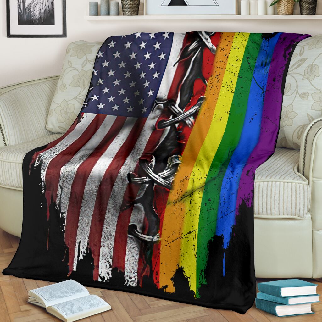 LGBT Rainbow American Independence Day - Flannel Blanket - Owls Matrix LTD