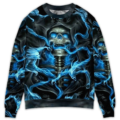Skull Blue Smoke Flaming - Sweater - Ugly Christmas Sweater - Owls Matrix LTD