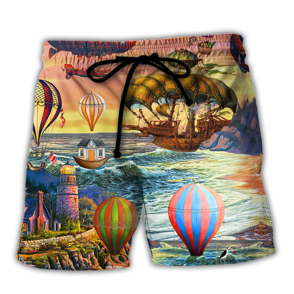 Air Balloon Steampunk I Travel By It - Beach Short - Owls Matrix LTD