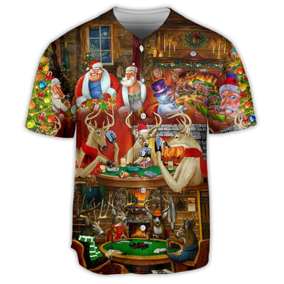 Poker Gambling Santa And Friends Play Poker - Baseball Jersey - Owls Matrix LTD