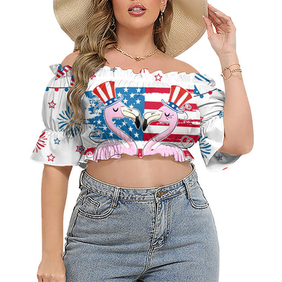 Flamingo Independence Day Star America - Cropped Top With Short Puff Sleeve