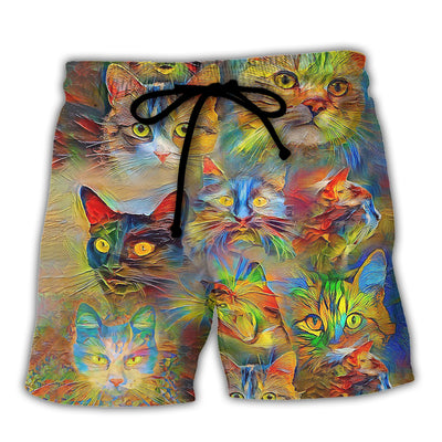 Cat Beautiful Colorful Painting - Beach Short - Owls Matrix LTD