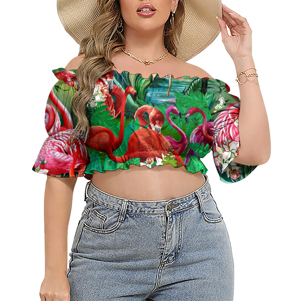 Flamingo Pink Love Life - Cropped Top With Short Puff Sleeve