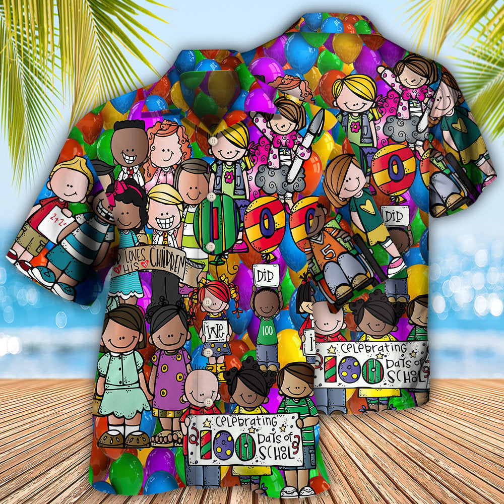 School 100 Days of School With Students - Hawaiian Shirt - Owls Matrix LTD