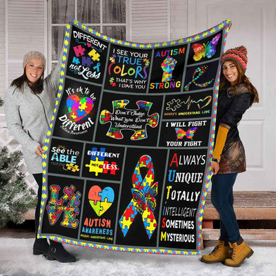 Autism Awareness Different True Colors - Flannel Blanket - Owls Matrix LTD