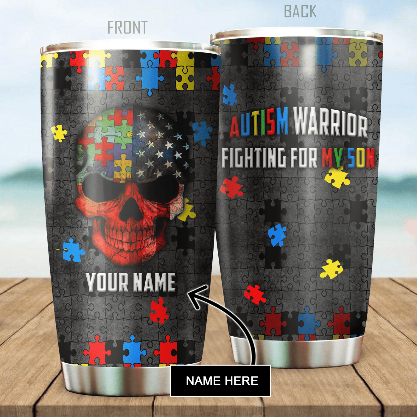 Autism Warrior Warrior Fighting For My Son Personalized - Tumbler - Owls Matrix LTD