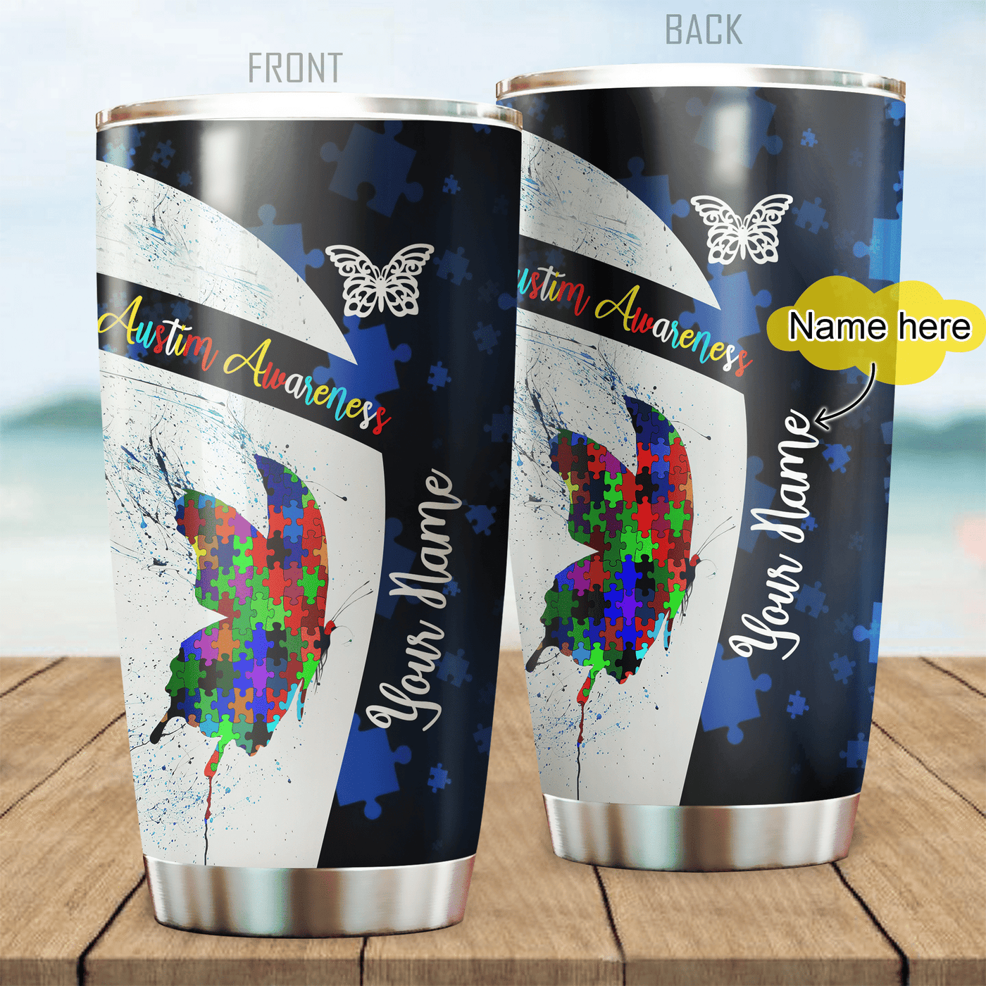 Autism Awareness Butterfly Personalized - Tumbler - Owls Matrix LTD