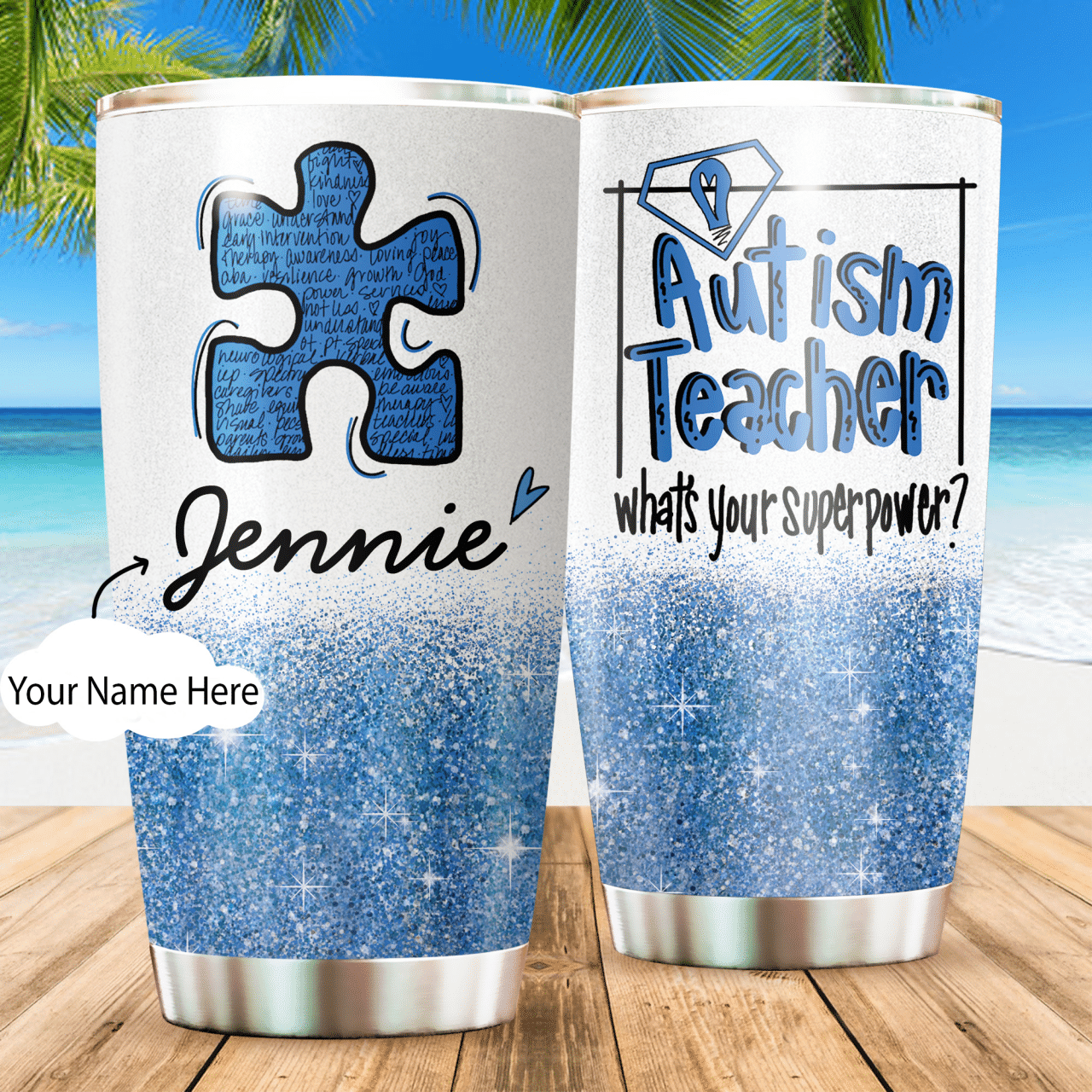 Autism Teacher In Blue Personalized - Tumbler - Owls Matrix LTD