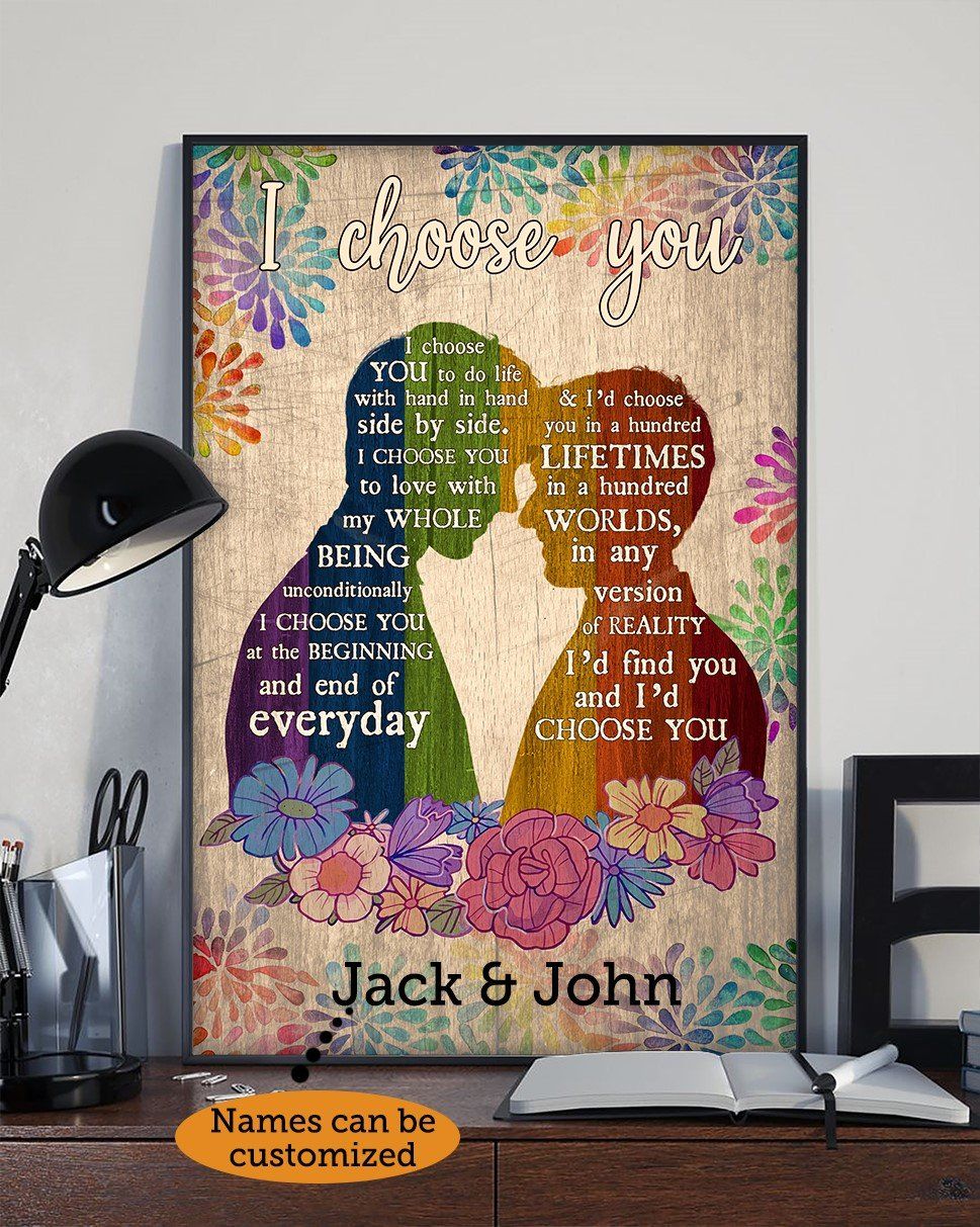 LGBT Pride Gift Hand In Hand With Flowers Pride Personalized - Vertical Poster - Owls Matrix LTD