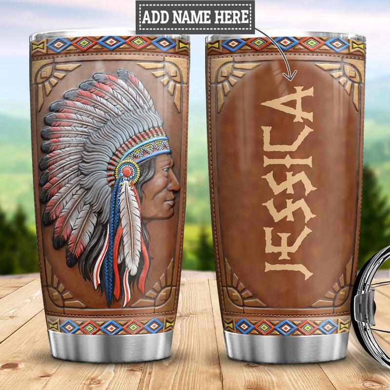 Native American Leather Style Personalized - Tumbler - Owls Matrix LTD