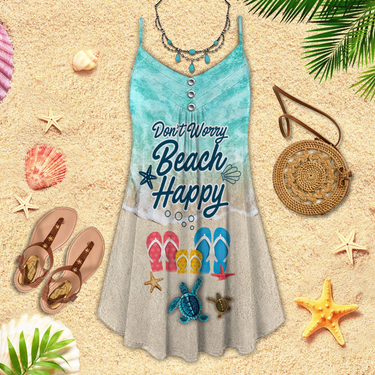 Beach Happy Don't Worry - Summer Dress - Owls Matrix LTD