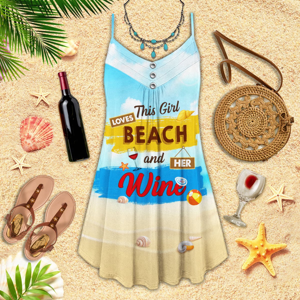 Beach And Her Wine Lover - Summer Dress - Owls Matrix LTD
