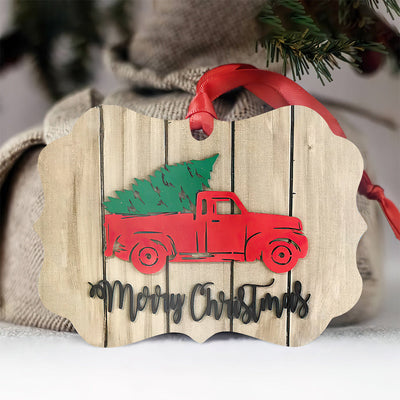 Red Truck Christmas Style - Horizontal Ornament - Owls Matrix LTD