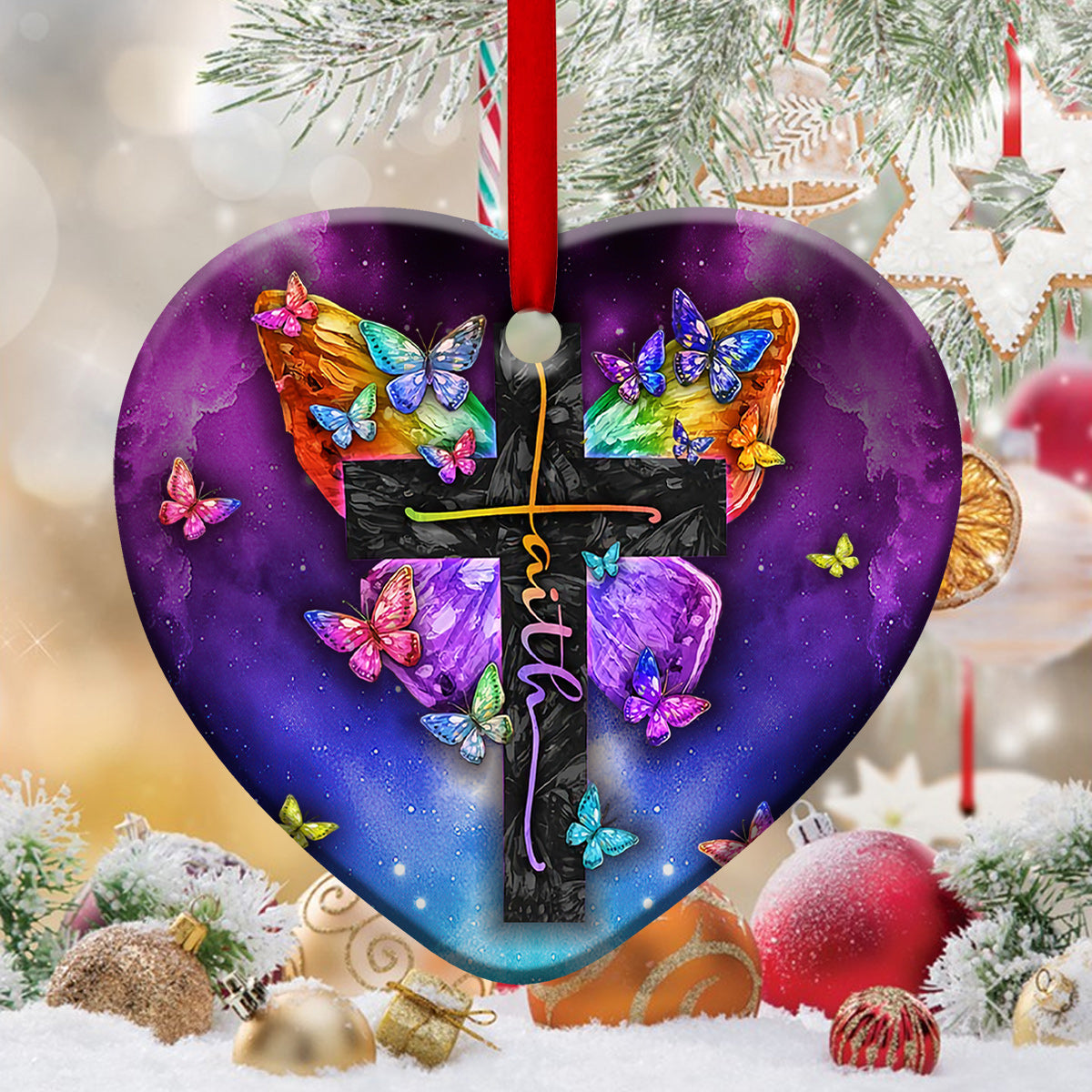 Butterfly Faith Butterfly In Lovely Life - Heart Ornament - Owls Matrix LTD