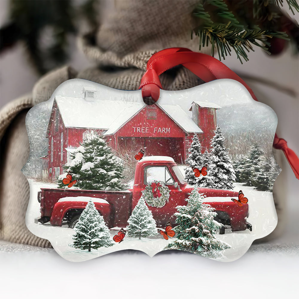 Butterfly Red Truck Snow Christmas - Horizontal Ornament - Owls Matrix LTD