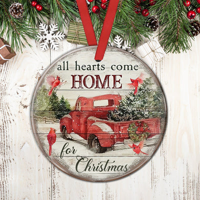 Red Truck Cardinal All Hearts Come Home For Christmas - Circle Ornament - Owls Matrix LTD