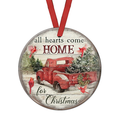 Pack 1 Red Truck Cardinal All Hearts Come Home For Christmas - Circle Ornament - Owls Matrix LTD
