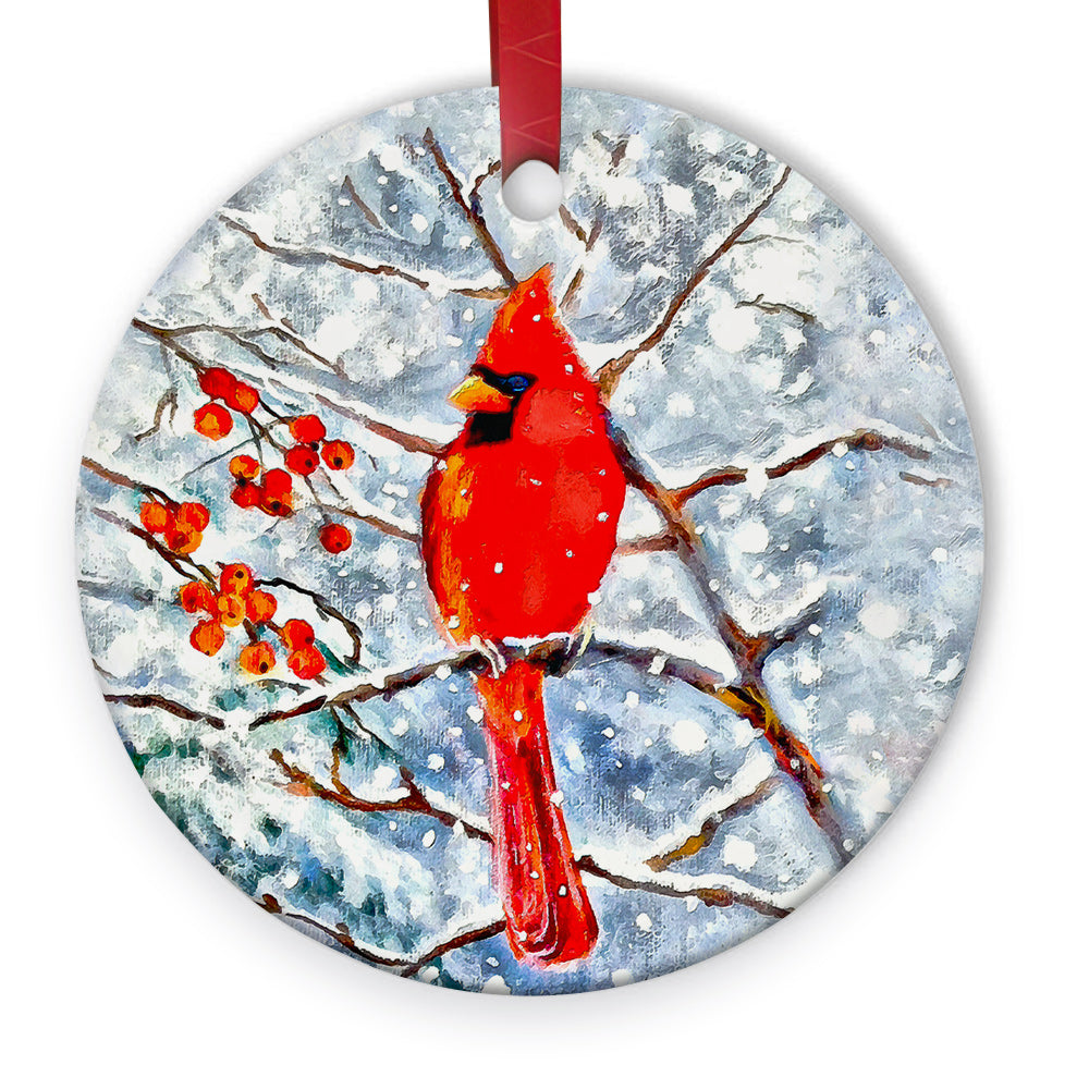 Cardinal Painting Red Art - Circle Ornament - Owls Matrix LTD