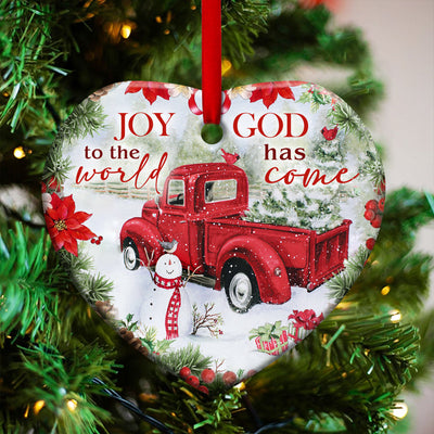 Red Truck Snowman Faith Has Come - Heart Ornament - Owls Matrix LTD