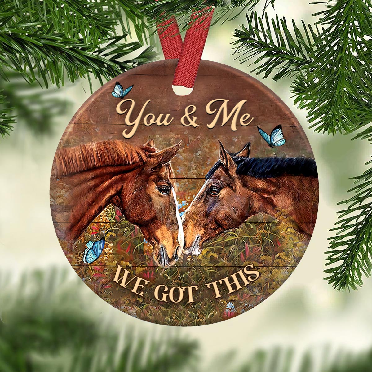 Horse Couple You And Me Butterfly - Circle Ornament - Owls Matrix LTD