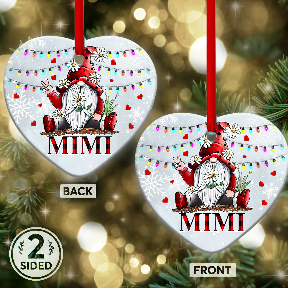 Gnome Family Mimi Style - Heart Ornament - Owls Matrix LTD