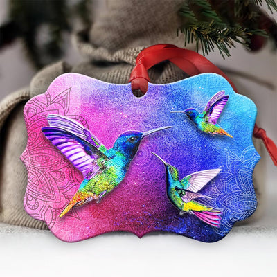 Hummingbird Rainbow Mandala Colorful - Horizontal Ornament - Owls Matrix LTD