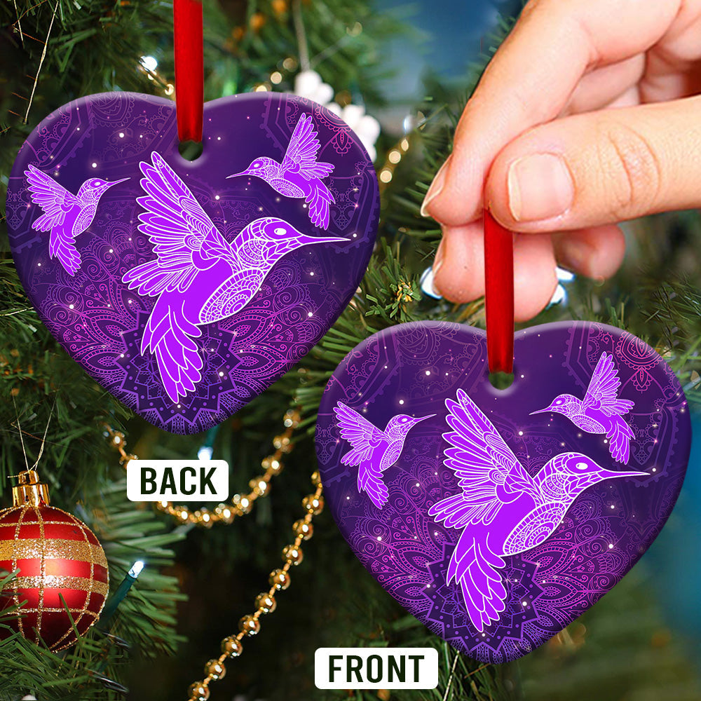 Hummingbird Purple Mandala Style - Heart Ornament - Owls Matrix LTD