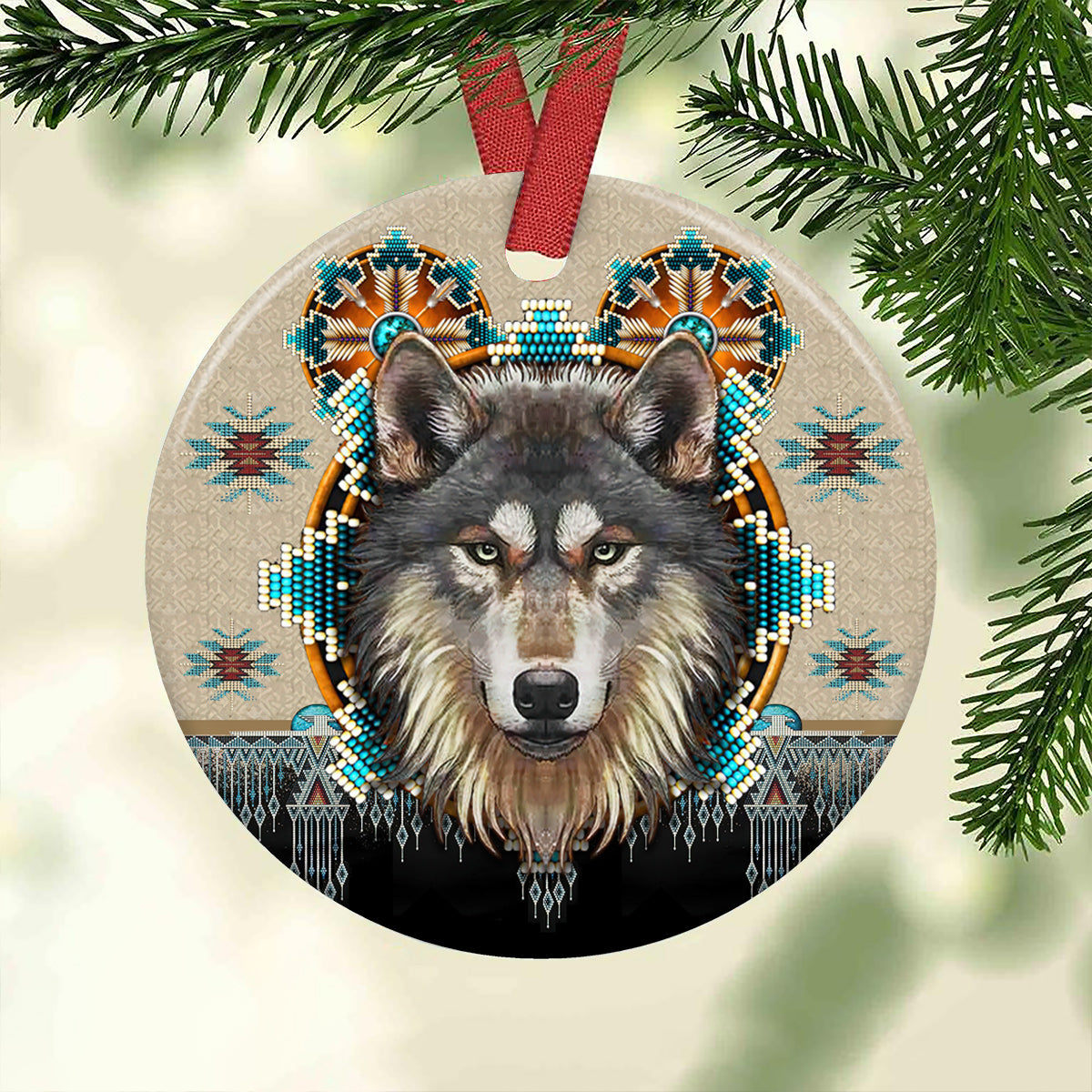 Wolf Native American Amazing - Circle Ornament - Owls Matrix LTD