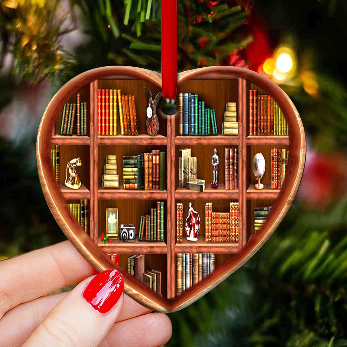 Book Heart Book Shelf Girls Love Books - Heart Ornament - Owls Matrix LTD
