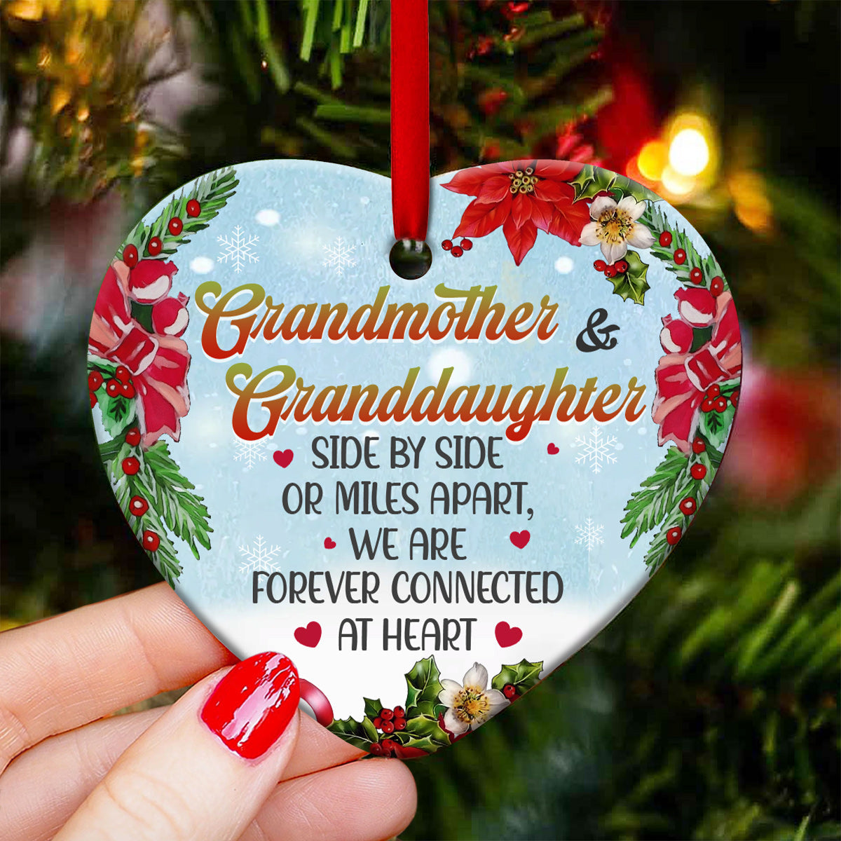Snowman Grandmother And Granddaughter Side By Side - Heart Ornament - Owls Matrix LTD