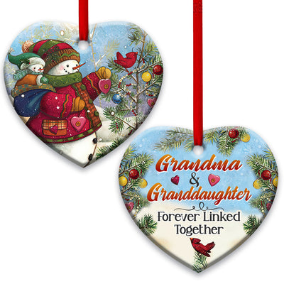 Family Grandma And Granddaughter Forever Linked Together - Heart Ornament - Owls Matrix LTD