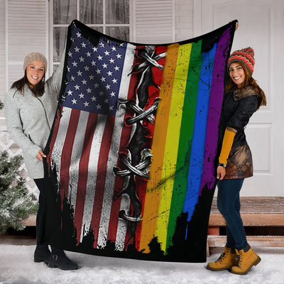 LGBT Rainbow American Independence Day LGBT Support - Flannel Blanket - Owls Matrix LTD