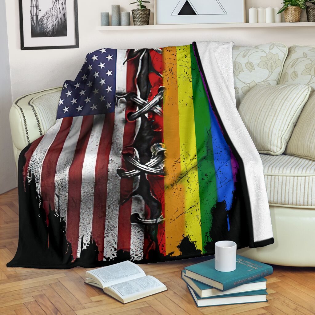 LGBT Rainbow American Independence Day LGBT Support - Flannel Blanket - Owls Matrix LTD