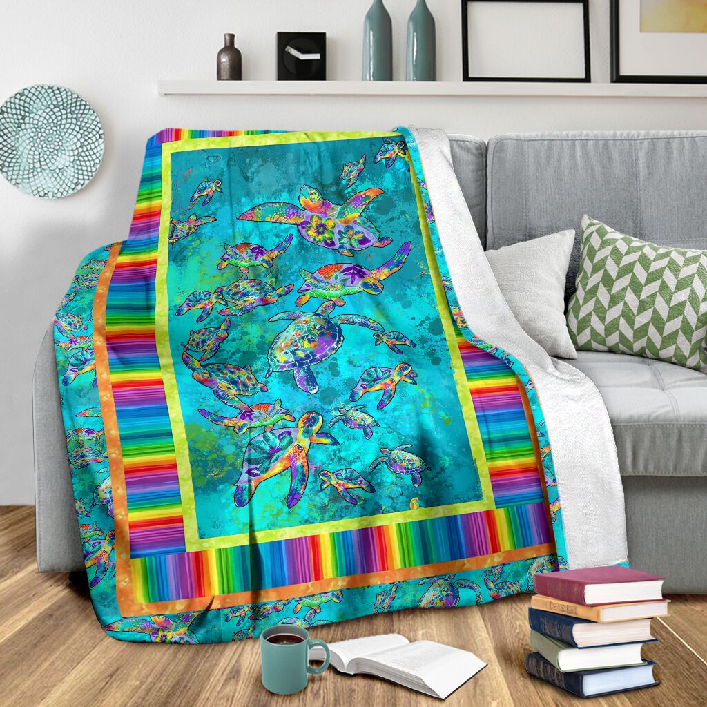 Turtle Colorful So Lovely I Love Turtle - Flannel Blanket - Owls Matrix LTD