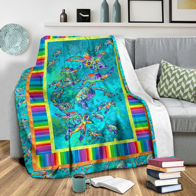 Turtle Colorful So Lovely I Love Turtle - Flannel Blanket - Owls Matrix LTD