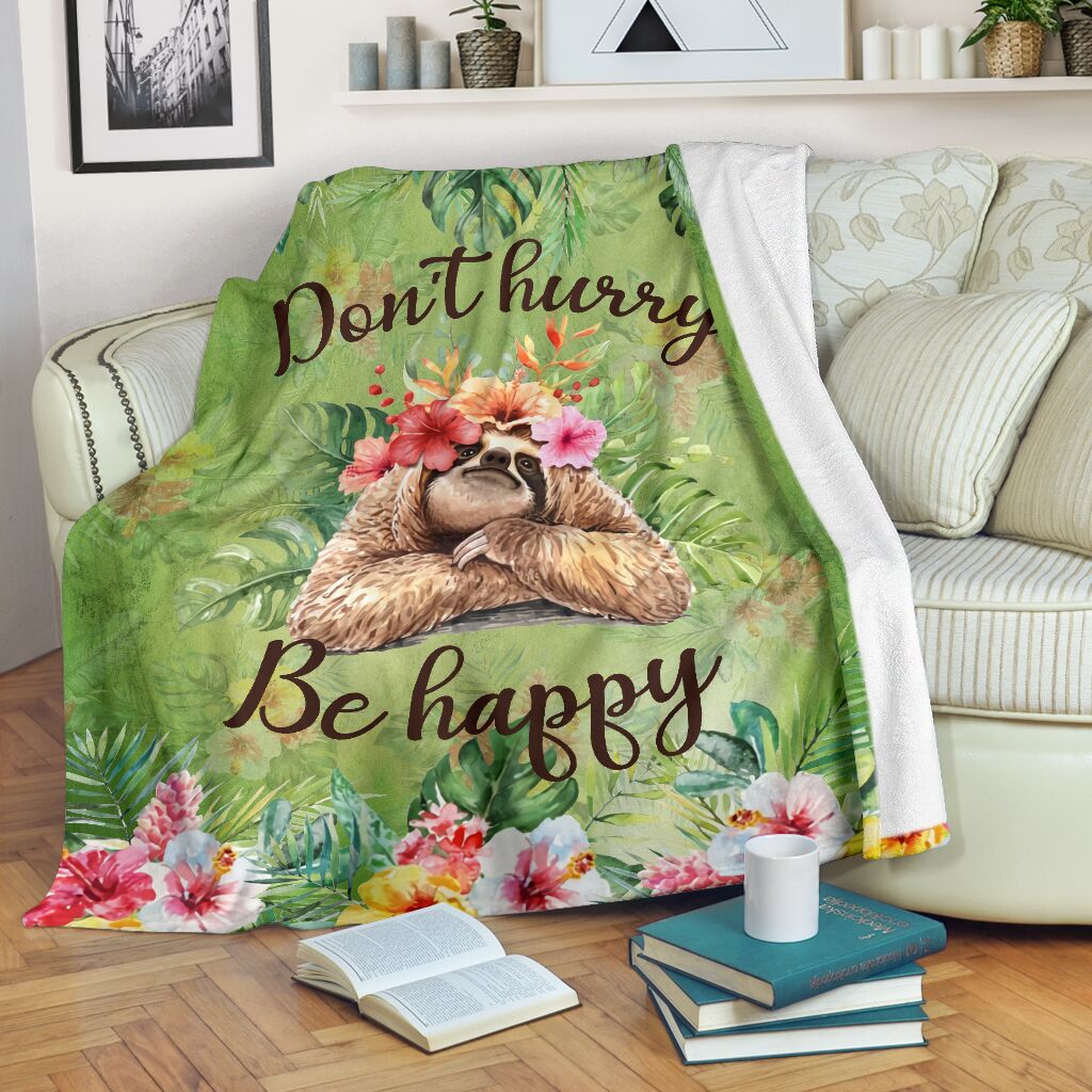 Sloth Don't Hurry Be Happy Sloth - Flannel Blanket - Owls Matrix LTD