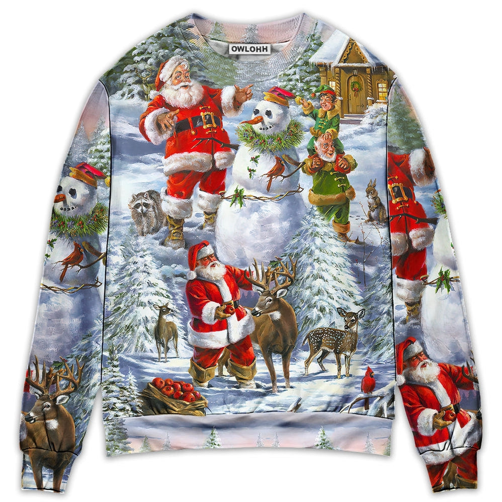 Sweater / S Christmas Santa Claus Snowman Elf So Happy Art Style - Sweater - Ugly Christmas Sweaters - Owls Matrix LTD