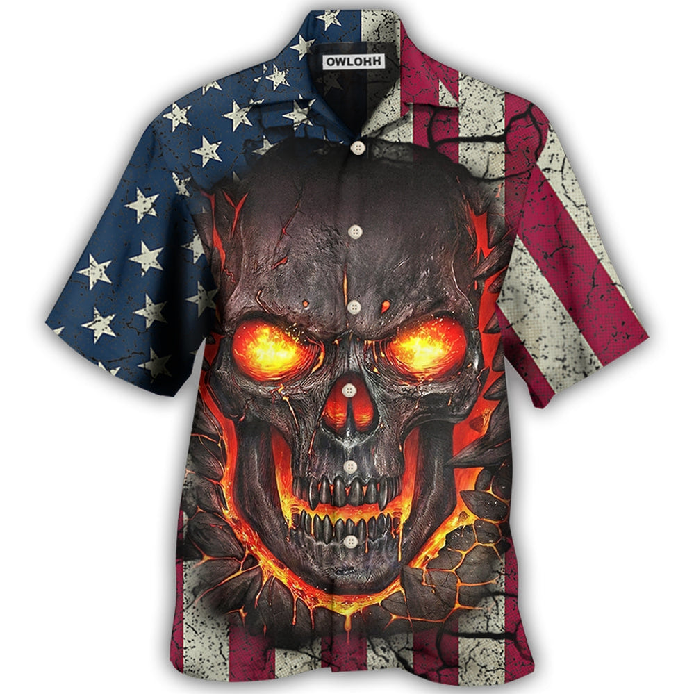 Hawaiian Shirt / Adults / S Skull Burning Angry American Flag Vintage - Hawaiian Shirt - Owls Matrix LTD