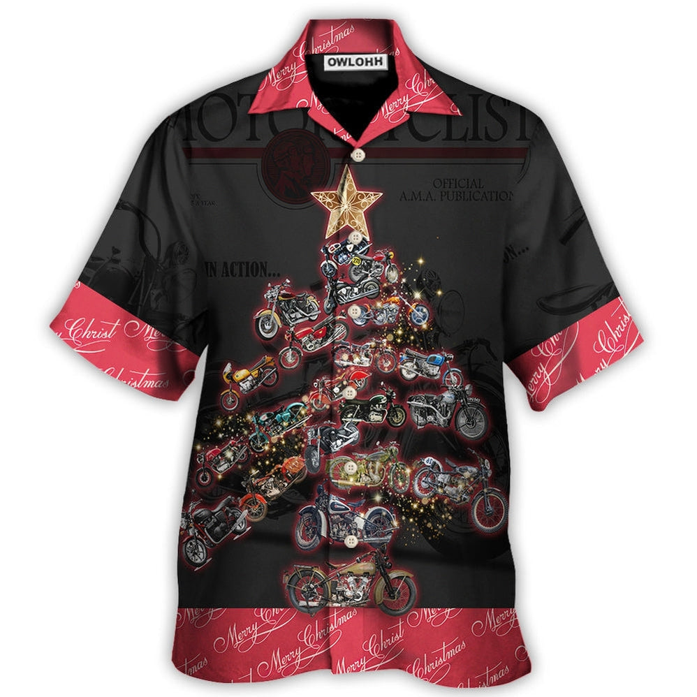 Hawaiian Shirt / Adults / S Christmas Motorcycle Tree Retro Style - Hawaiian Shirt - Owls Matrix LTD