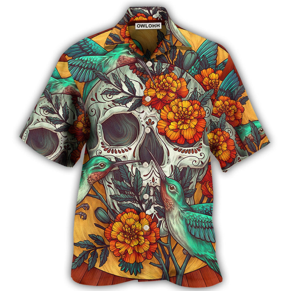 Hawaiian Shirt / Adults / S Skull Floral Skull Hummingbird - Hawaiian Shirt - Owls Matrix LTD