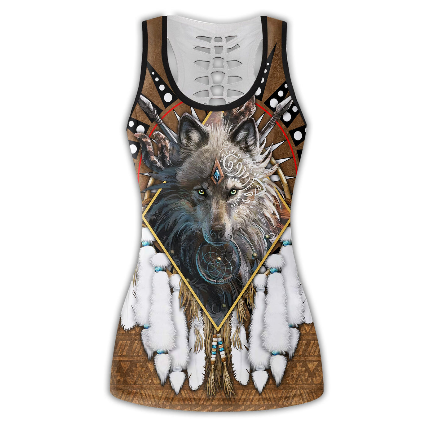 S Native Wolf Dreamcatcher Leather Style - Tank Top Hollow - Owls Matrix LTD