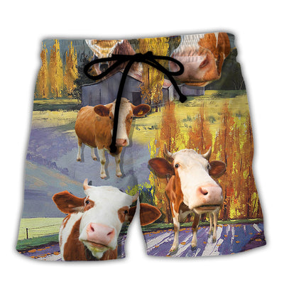 Cow Funny In The Australian Landscape Lover Cattle Art Style - Beach Short - Owls Matrix LTD