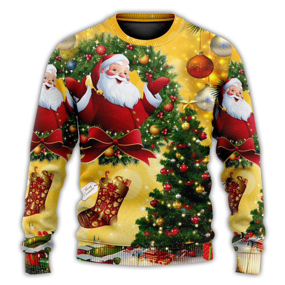 Christmas Sweater / S Christmas Tree Yellow Santa Claus - Sweater - Ugly Christmas Sweaters - Owls Matrix LTD